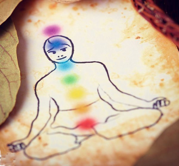 Traditional alternative therapy or medicine, also concept of healthy lifestyle, silhouette of man with chakras