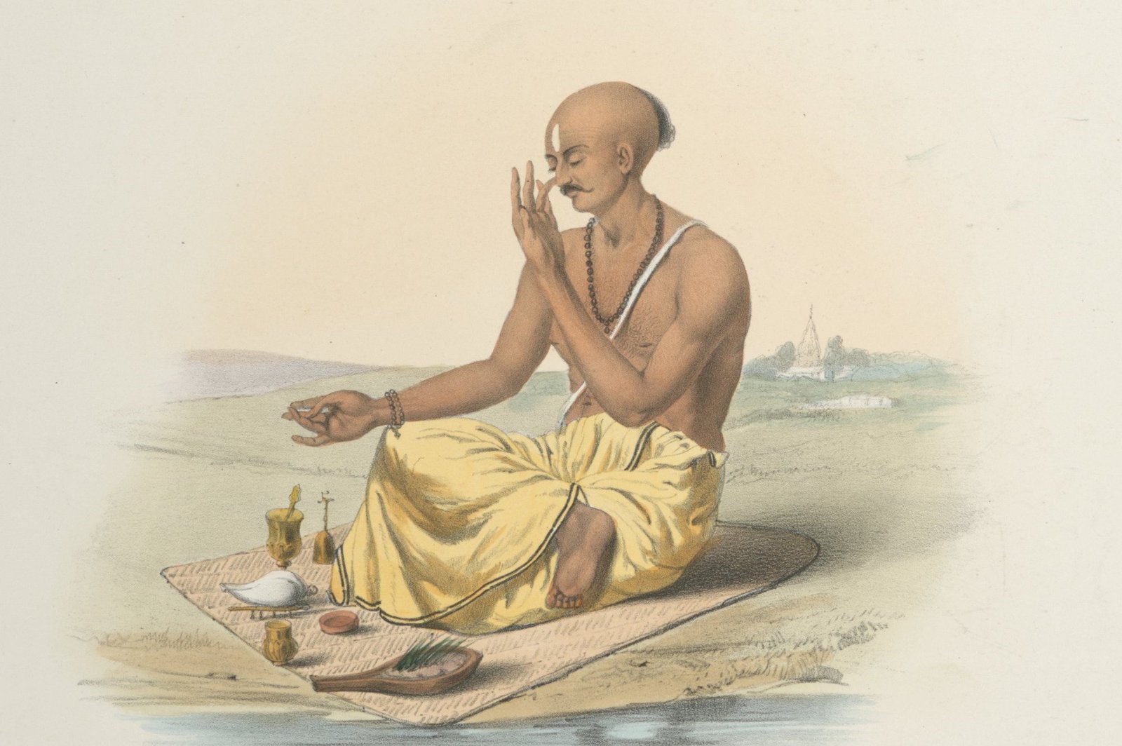 Bramino che pratica Recaka nel Pranayama - Le tecniche di respirazione 